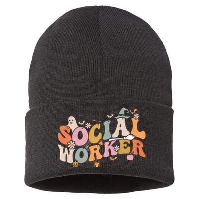 Halloween Social Worker Spooky Ghost Spooky Season Sustainable Knit Beanie