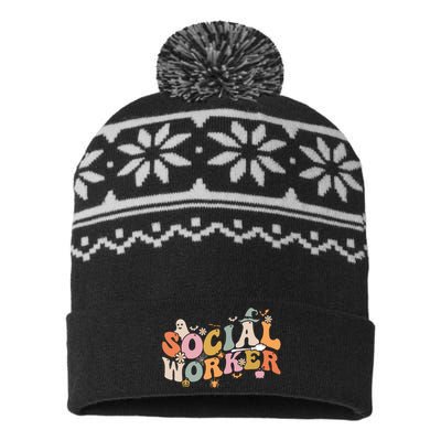 Halloween Social Worker Spooky Ghost Spooky Season USA-Made Snowflake Beanie