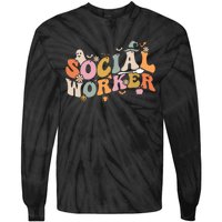 Halloween Social Worker Spooky Ghost Spooky Season Tie-Dye Long Sleeve Shirt