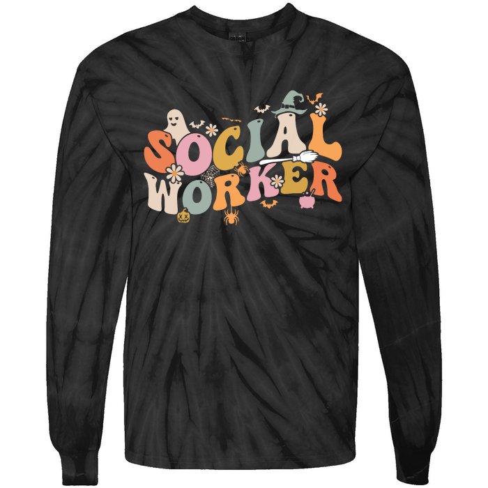 Halloween Social Worker Spooky Ghost Spooky Season Tie-Dye Long Sleeve Shirt