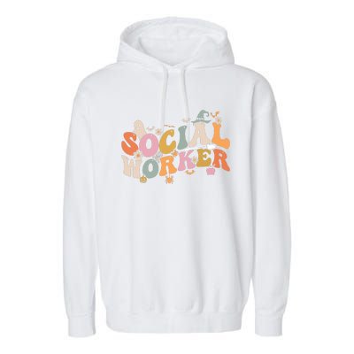 Halloween Social Worker Spooky Ghost Spooky Season Garment-Dyed Fleece Hoodie