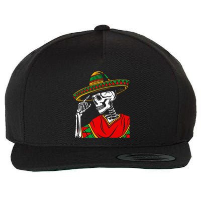 Halloween Skeleton Wearing Mexican Poncho Sombrero Wool Snapback Cap