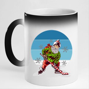 Hockey Santa Winter Sunset Peppermint Candy Hockey Stick Cool Gift 11oz Black Color Changing Mug