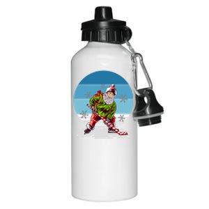 Hockey Santa Winter Sunset Peppermint Candy Hockey Stick Cool Gift Aluminum Water Bottle