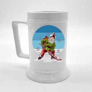 Hockey Santa Winter Sunset Peppermint Candy Hockey Stick Cool Gift Beer Stein