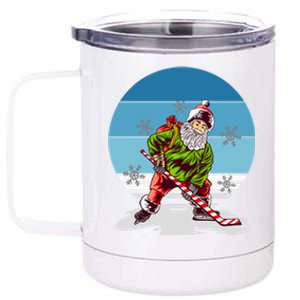 Hockey Santa Winter Sunset Peppermint Candy Hockey Stick Cool Gift 12 oz Stainless Steel Tumbler Cup