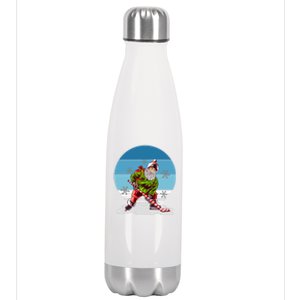 Hockey Santa Winter Sunset Peppermint Candy Hockey Stick Cool Gift Stainless Steel Insulated Water Bottle