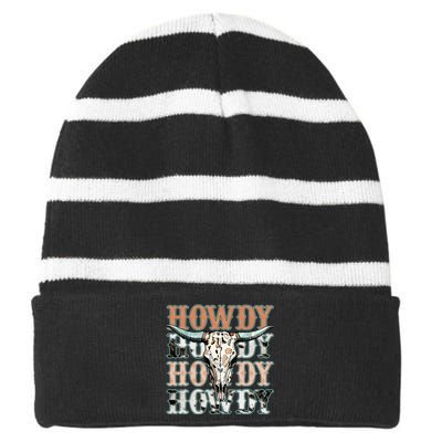 Howdy Southern Western Girl Country Rodeo Cowgirl Striped Beanie with Solid Band