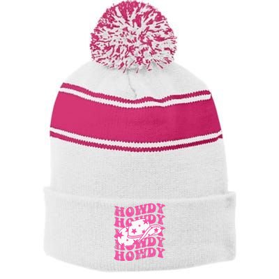 Howdy Southern Western Girl Country Rodeo Pink Cowgirl Retro Stripe Pom Pom Beanie