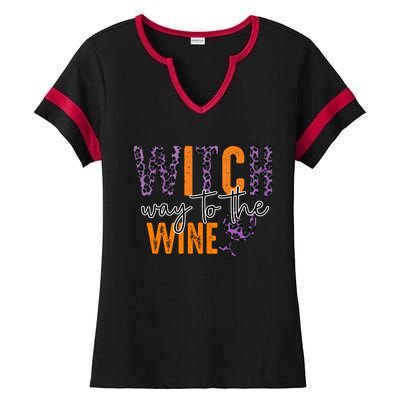 Halloween Spooky Witch Way To The Wine Drinking Matching Family Ladies Halftime Notch Neck Tee