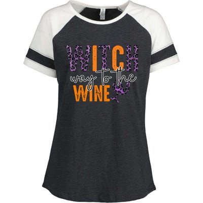 Halloween Spooky Witch Way To The Wine Drinking Matching Family Enza Ladies Jersey Colorblock Tee