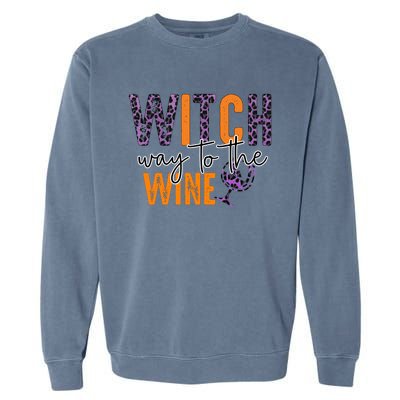 Halloween Spooky Witch Way To The Wine Drinking Matching Family Garment-Dyed Sweatshirt