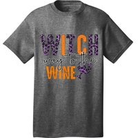 Halloween Spooky Witch Way To The Wine Drinking Matching Family T-Shirt