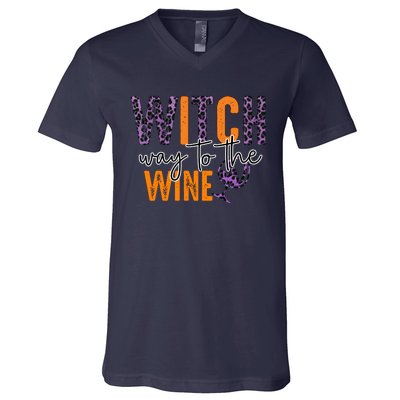 Halloween Spooky Witch Way To The Wine Drinking Matching Family V-Neck T-Shirt