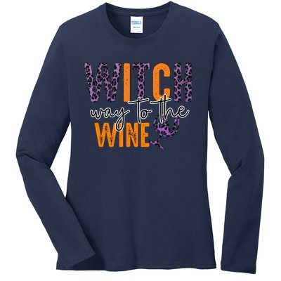 Halloween Spooky Witch Way To The Wine Drinking Matching Family Ladies Long Sleeve Shirt