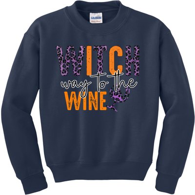 Halloween Spooky Witch Way To The Wine Drinking Matching Family Kids Sweatshirt