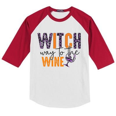 Halloween Spooky Witch Way To The Wine Drinking Matching Family Kids Colorblock Raglan Jersey