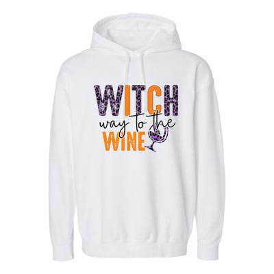 Halloween Spooky Witch Way To The Wine Drinking Matching Family Garment-Dyed Fleece Hoodie