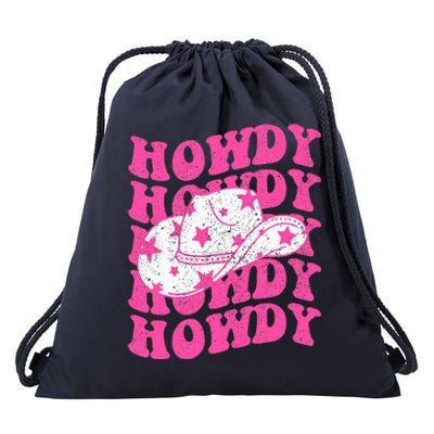 Howdy Southern Western Girl Country Rodeo Pink Cowgirl Retro Drawstring Bag