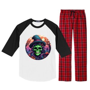 Halloween Scary Witch Face Trick Treat Gift Raglan Sleeve Pajama Set