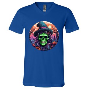 Halloween Scary Witch Face Trick Treat Gift V-Neck T-Shirt