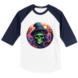 Halloween Scary Witch Face Trick Treat Gift Baseball Sleeve Shirt