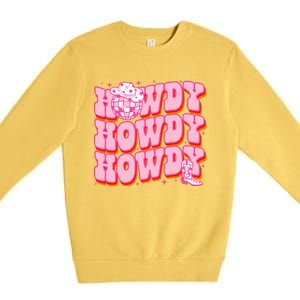 Howdy Southern Western Country Rodeo Pink Cowgirl Premium Crewneck Sweatshirt