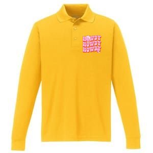 Howdy Southern Western Country Rodeo Pink Cowgirl Performance Long Sleeve Polo