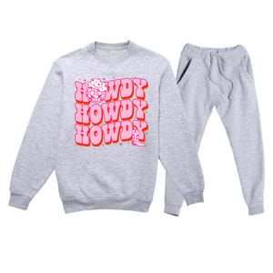 Howdy Southern Western Country Rodeo Pink Cowgirl Premium Crewneck Sweatsuit Set