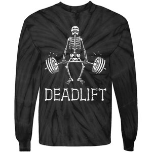 Halloween Skeleton Weight Lifting Workout Tie-Dye Long Sleeve Shirt