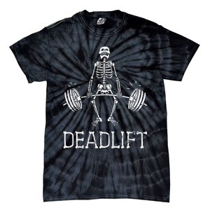 Halloween Skeleton Weight Lifting Workout Tie-Dye T-Shirt