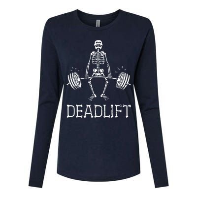 Halloween Skeleton Weight Lifting Workout Womens Cotton Relaxed Long Sleeve T-Shirt