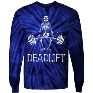 Halloween Skeleton Weight Lifting Workout Tie-Dye Long Sleeve Shirt