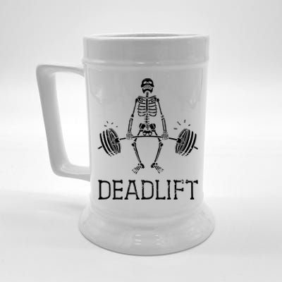 Halloween Skeleton Weight Lifting Workout Beer Stein