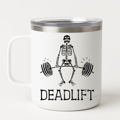 Halloween Skeleton Weight Lifting Workout 12 oz Stainless Steel Tumbler Cup