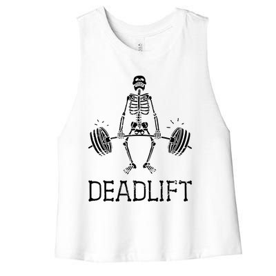 Halloween Skeleton Weight Lifting Workout Women's Racerback Cropped Tank