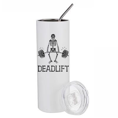 Halloween Skeleton Weight Lifting Workout Stainless Steel Tumbler