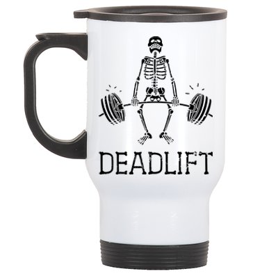 Halloween Skeleton Weight Lifting Workout Stainless Steel Travel Mug