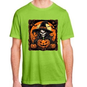 Halloween Scary Witch Skull With Bats And Pumpkins Adult ChromaSoft Performance T-Shirt