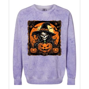 Halloween Scary Witch Skull With Bats And Pumpkins Colorblast Crewneck Sweatshirt