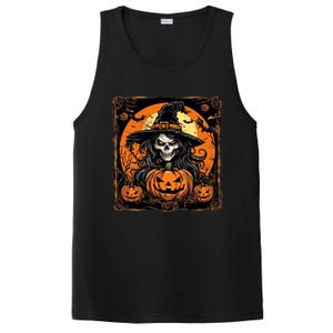 Halloween Scary Witch Skull With Bats And Pumpkins PosiCharge Competitor Tank