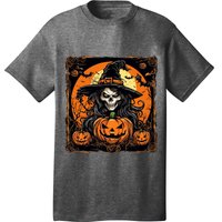 Halloween Scary Witch Skull With Bats And Pumpkins T-Shirt