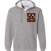 Halloween Scary Witch Skull With Bats And Pumpkins Full Zip Hoodie