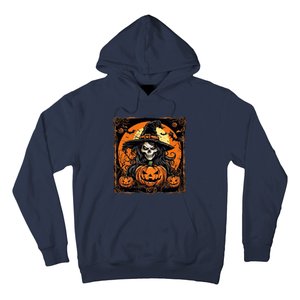 Halloween Scary Witch Skull With Bats And Pumpkins Hoodie