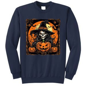 Halloween Scary Witch Skull With Bats And Pumpkins Sweatshirt