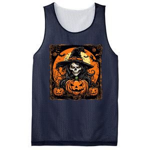 Halloween Scary Witch Skull With Bats And Pumpkins Mesh Reversible Basketball Jersey Tank