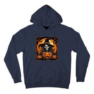 Halloween Scary Witch Skull With Bats And Pumpkins Tall Hoodie