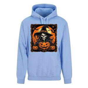 Halloween Scary Witch Skull With Bats And Pumpkins Unisex Surf Hoodie