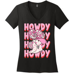 Howdy Southern Western Girl Country Rodeo Cowgirl Disco Women's V-Neck T-Shirt