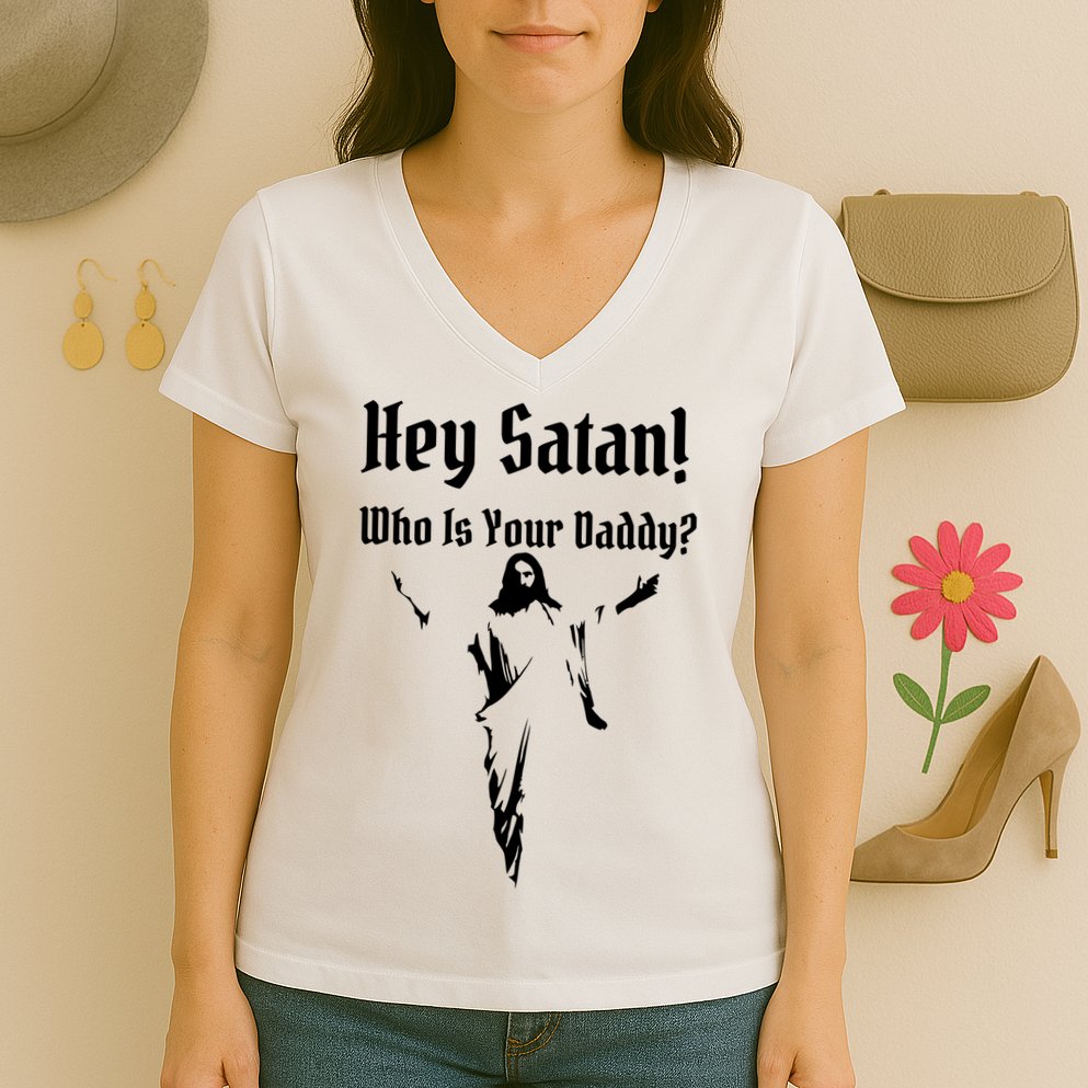 Hey Satan Who Is Your Daddy Women's V-Neck T-Shirt